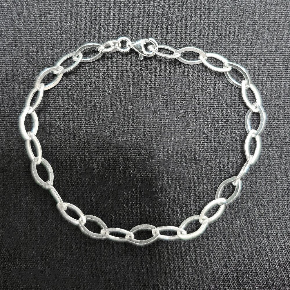 Sterling Silver Dainty Oval Link Bracelet, Real Solid Silver Stamped 925 ITALY